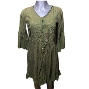 RU Cowgirl Sage Green Button-Down Shirt Dress Flowy Western Camo Goblincore Sz M